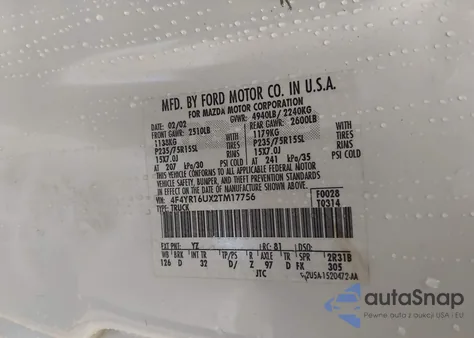 2002 Mazda B3000 Ds from USA, damaged, VIN 4F4YR16UX2TM17756